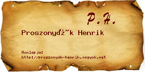 Proszonyák Henrik névjegykártya